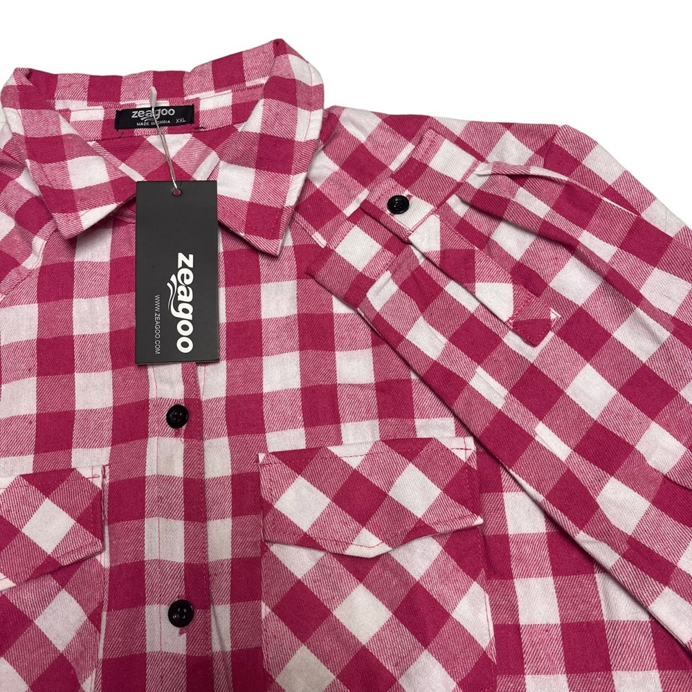 Zeagoo Women’s XXL Pink & White Buffalo Plaid Cotton Flannel Blend Button Front